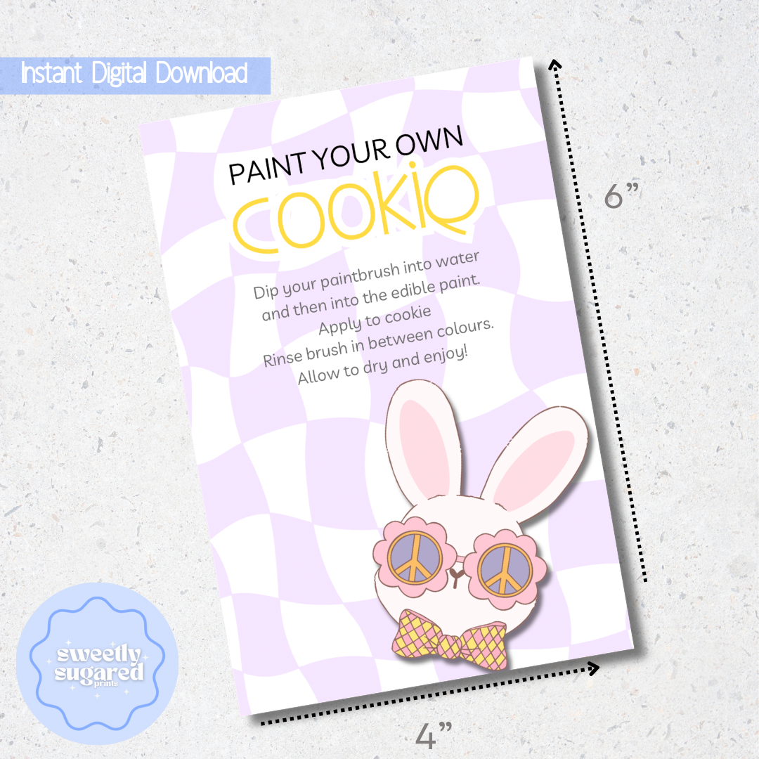 DIGITAL groovy easter bunny cookie card purple
