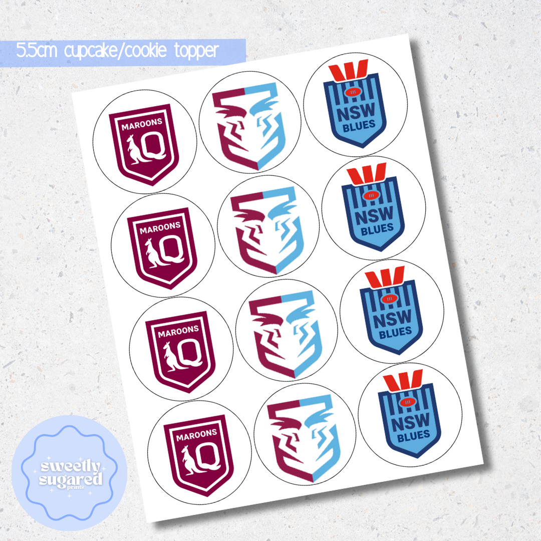 State of Origin edible cupcake/cookie toppers