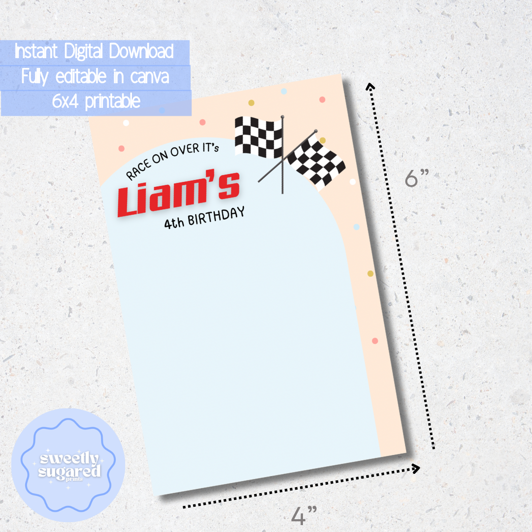 DIGITAL- Car Racing cookie card- Editable