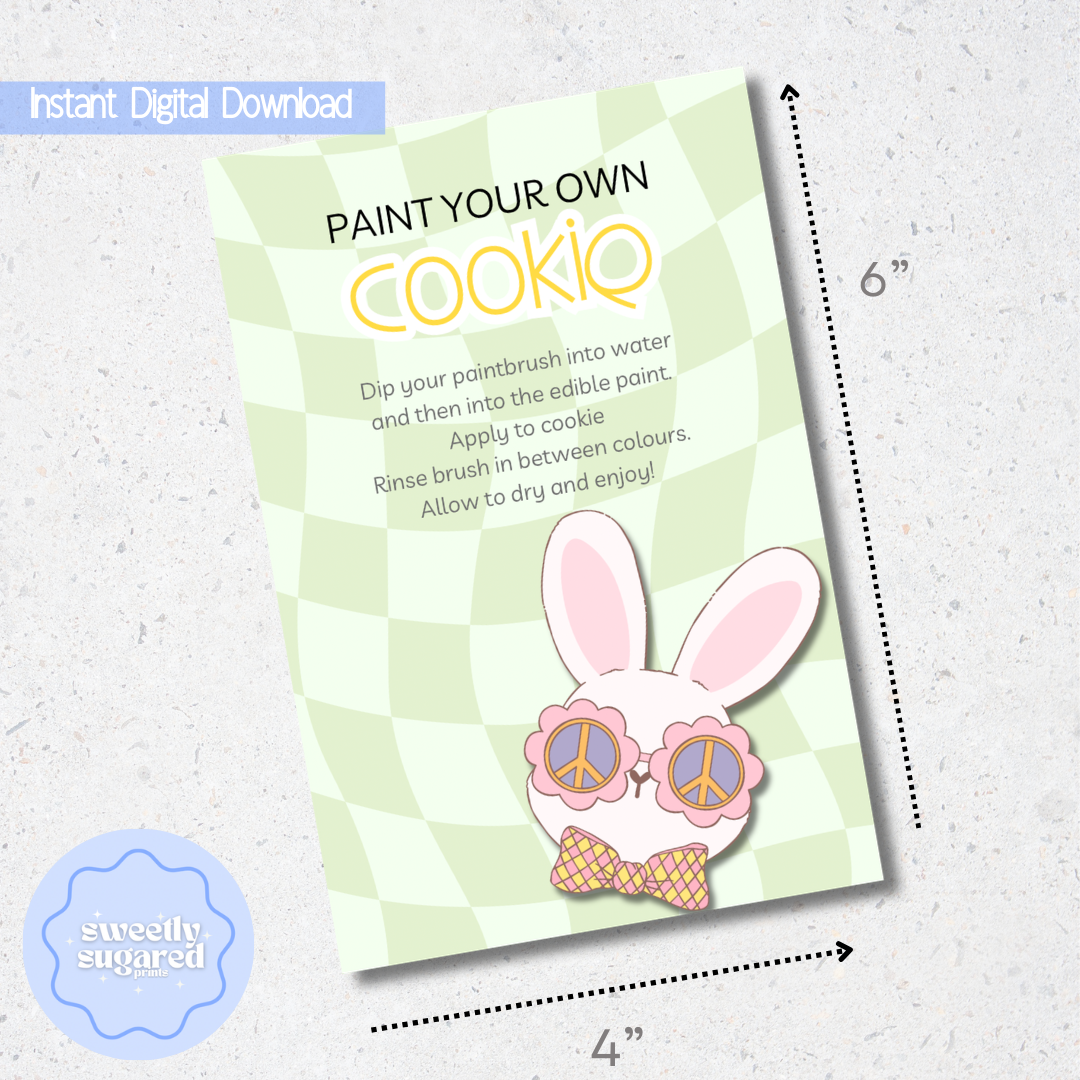 DIGITAL groovy easter bunny cookie card green