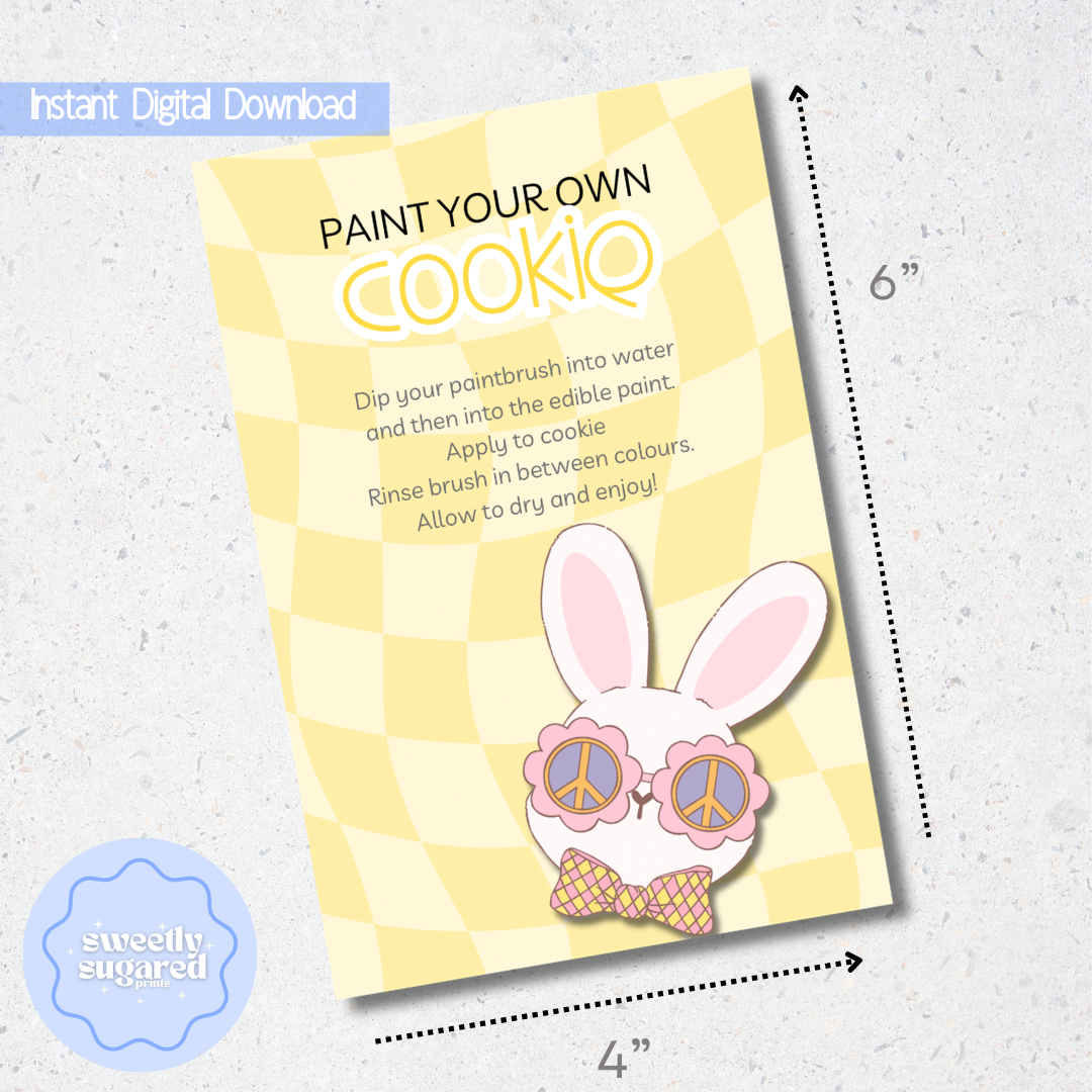 DIGITAL groovy easter bunny cookie card yellow