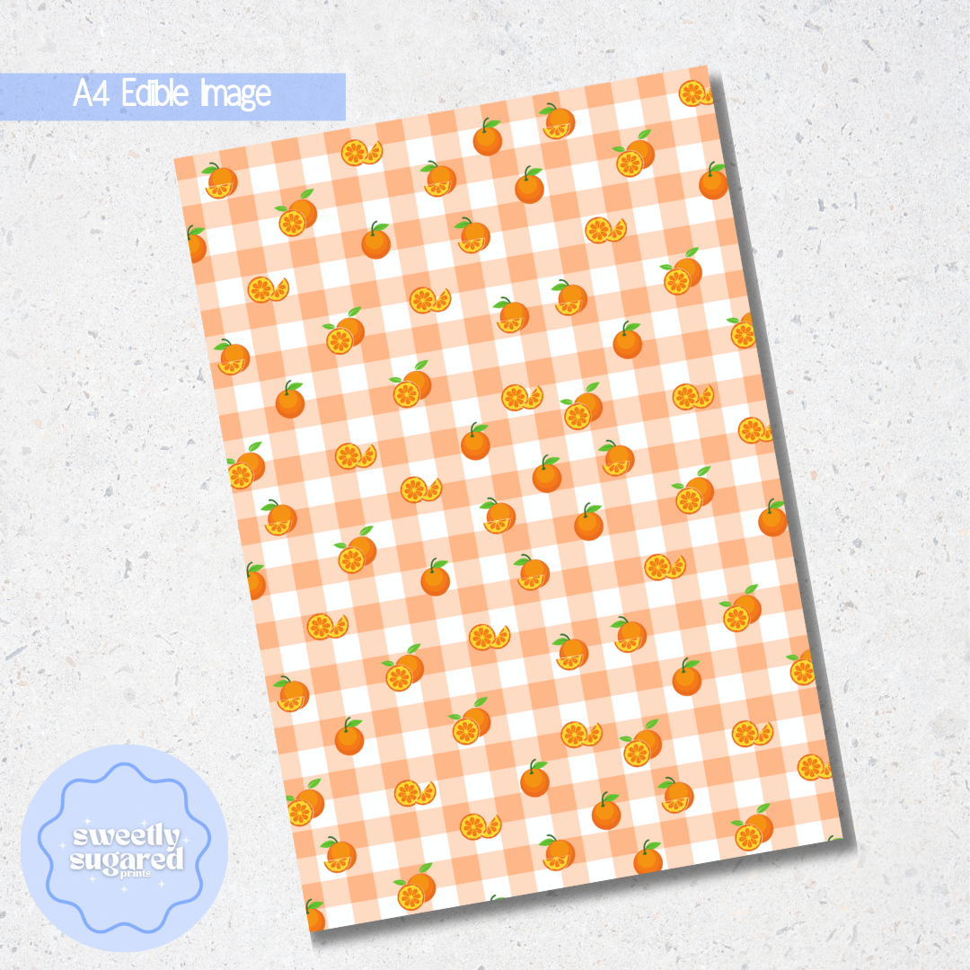 Orange Gingham- A4 edible image