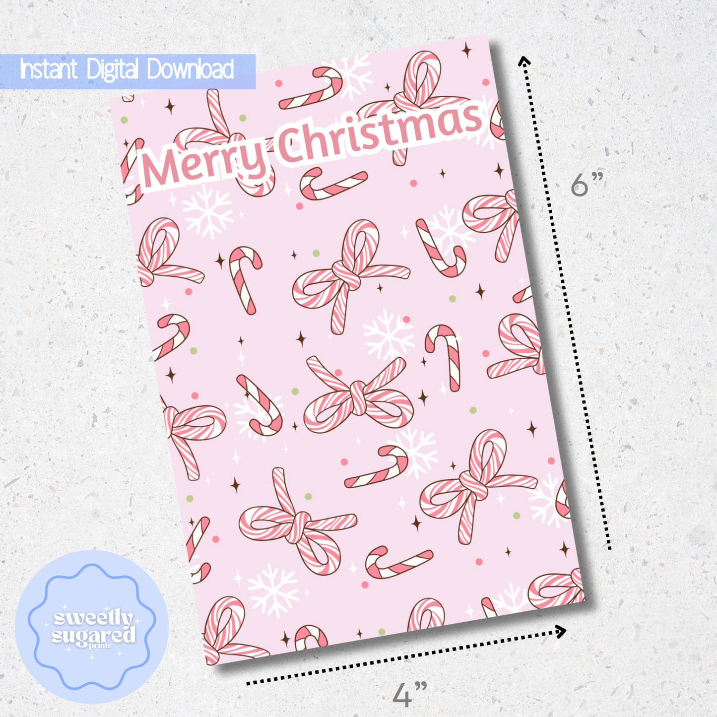DIGITAL- Candy Cane Bow Christmas cookie card