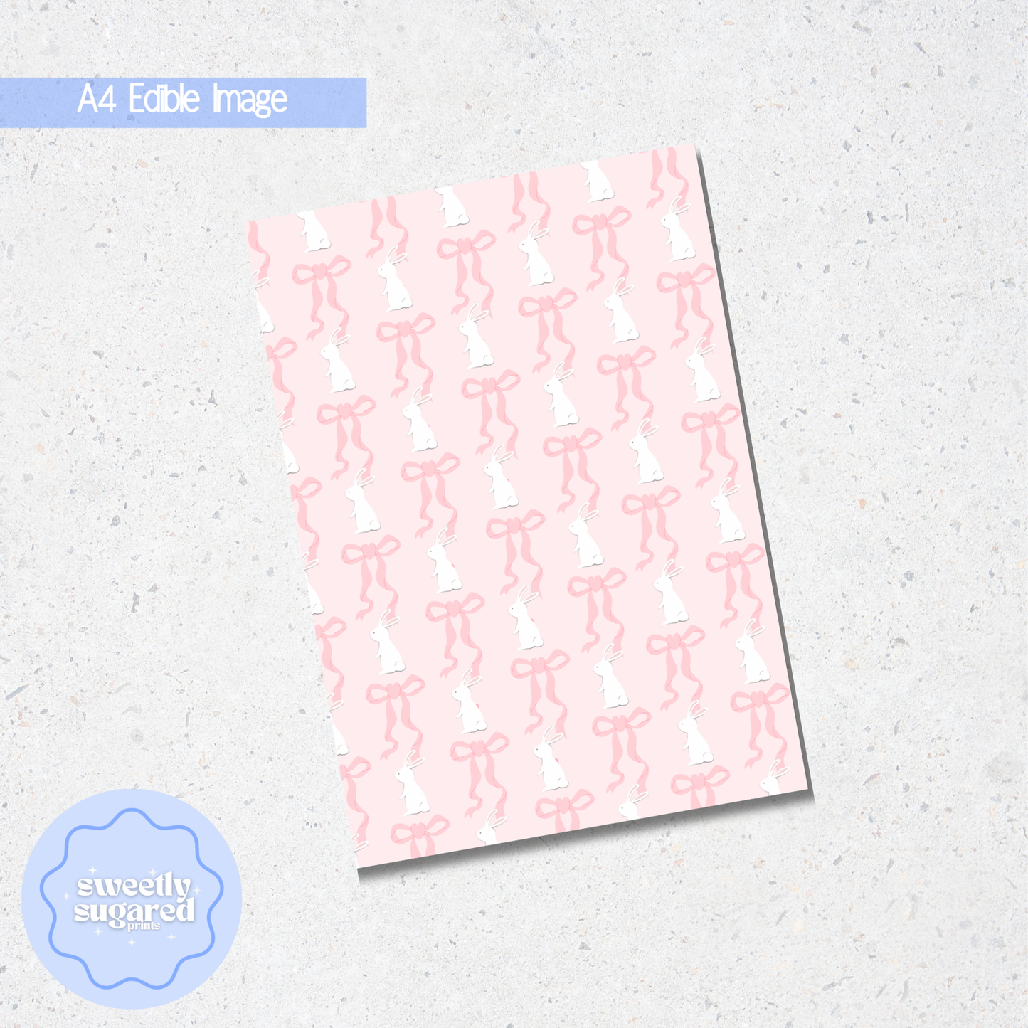 A4 pink bows and bunnies edible icing sheet