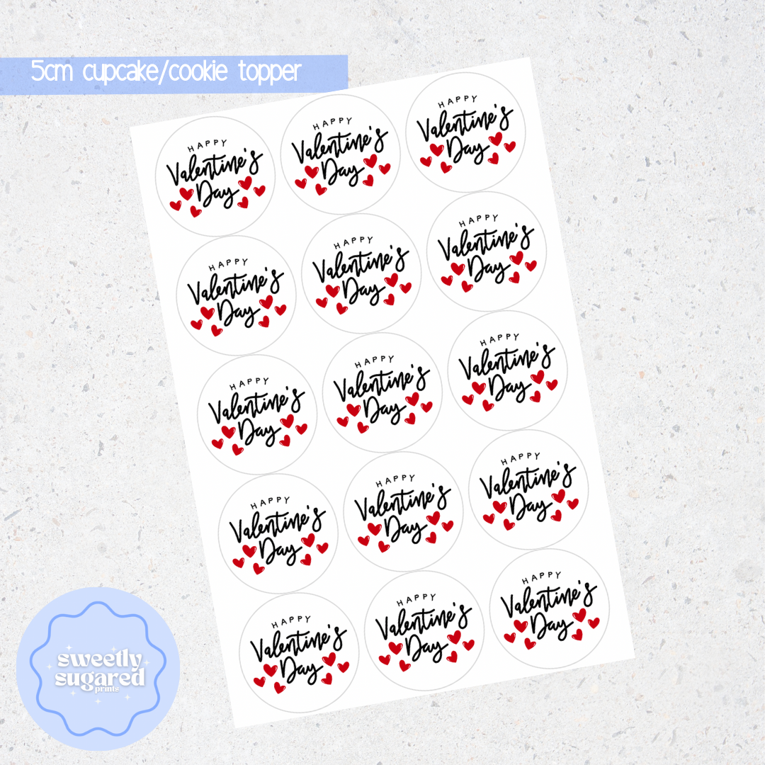 Happy Valentines Day cookie/cupcake toppers 5cm