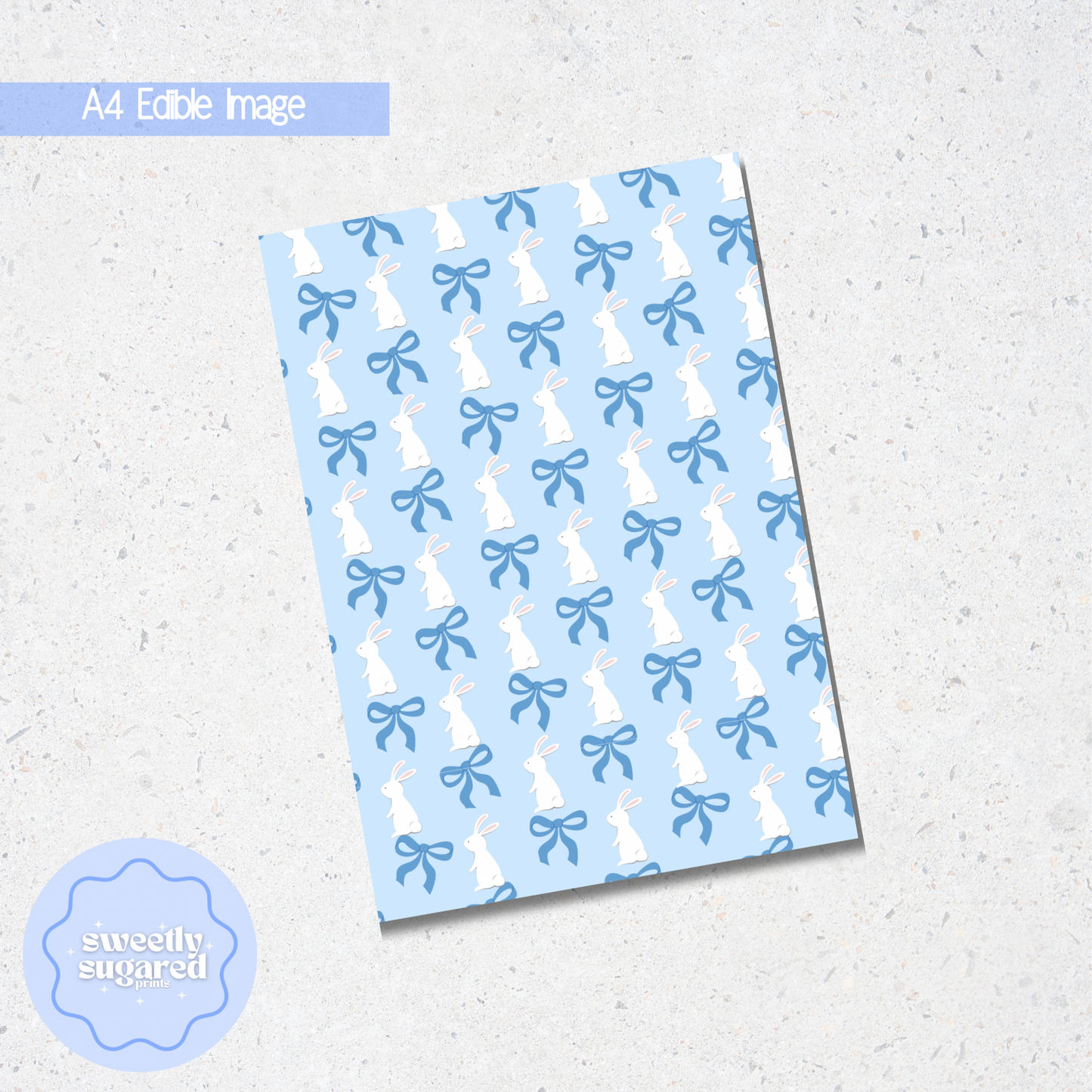 A4 blue bows and bunnies edible icing sheet