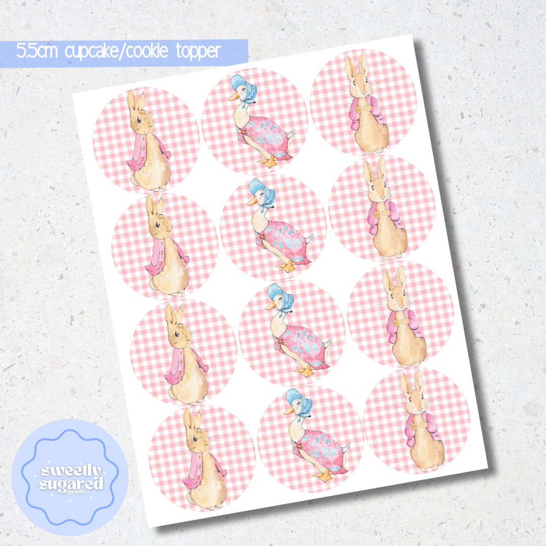 Pink Peter Rabbit edible cupcake/cookie toppers