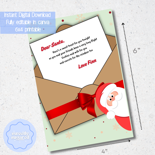 DIGITAL- Letter to Santa cookie card- Editable