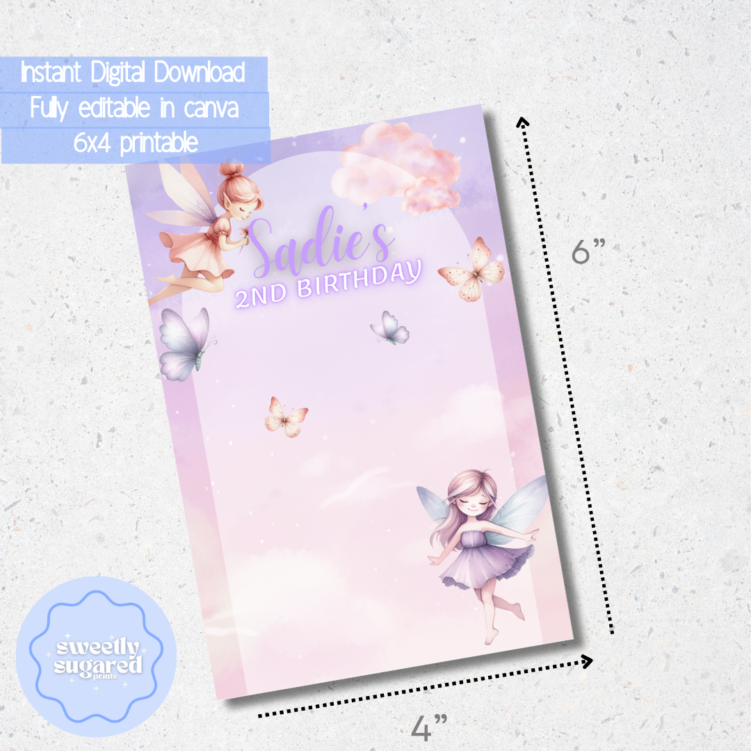 DIGITAL- Purple Fairy cookie card- Editable