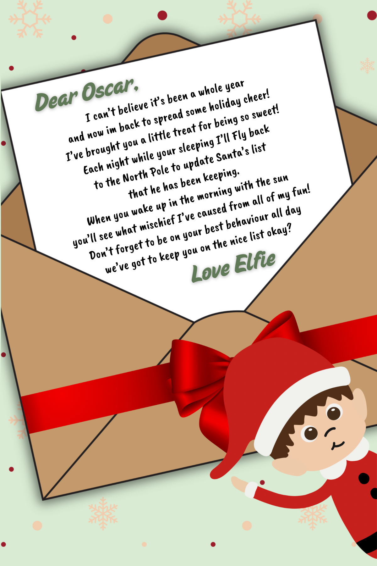 DIGITAL- Letter from Elf cookie card- Editable