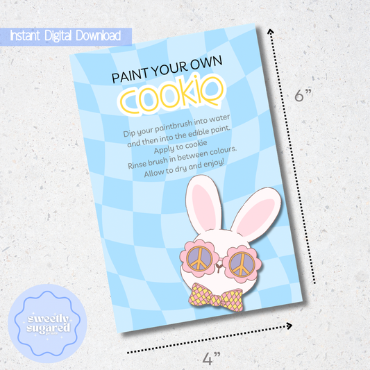 DIGITAL groovy easter bunny cookie card blue