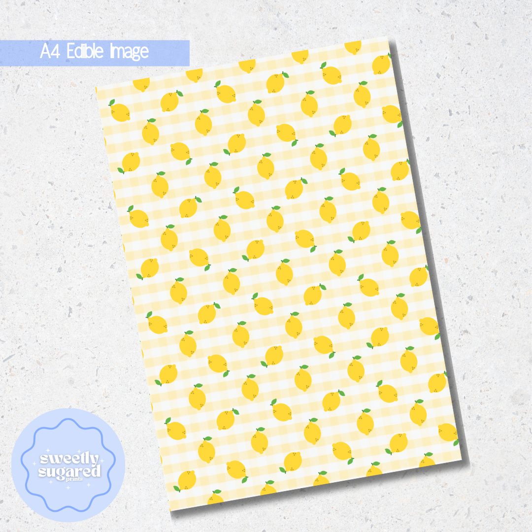 Lemon Gingham- A4 edible image
