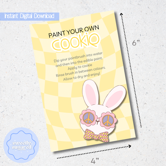 DIGITAL groovy easter bunny cookie card yellow