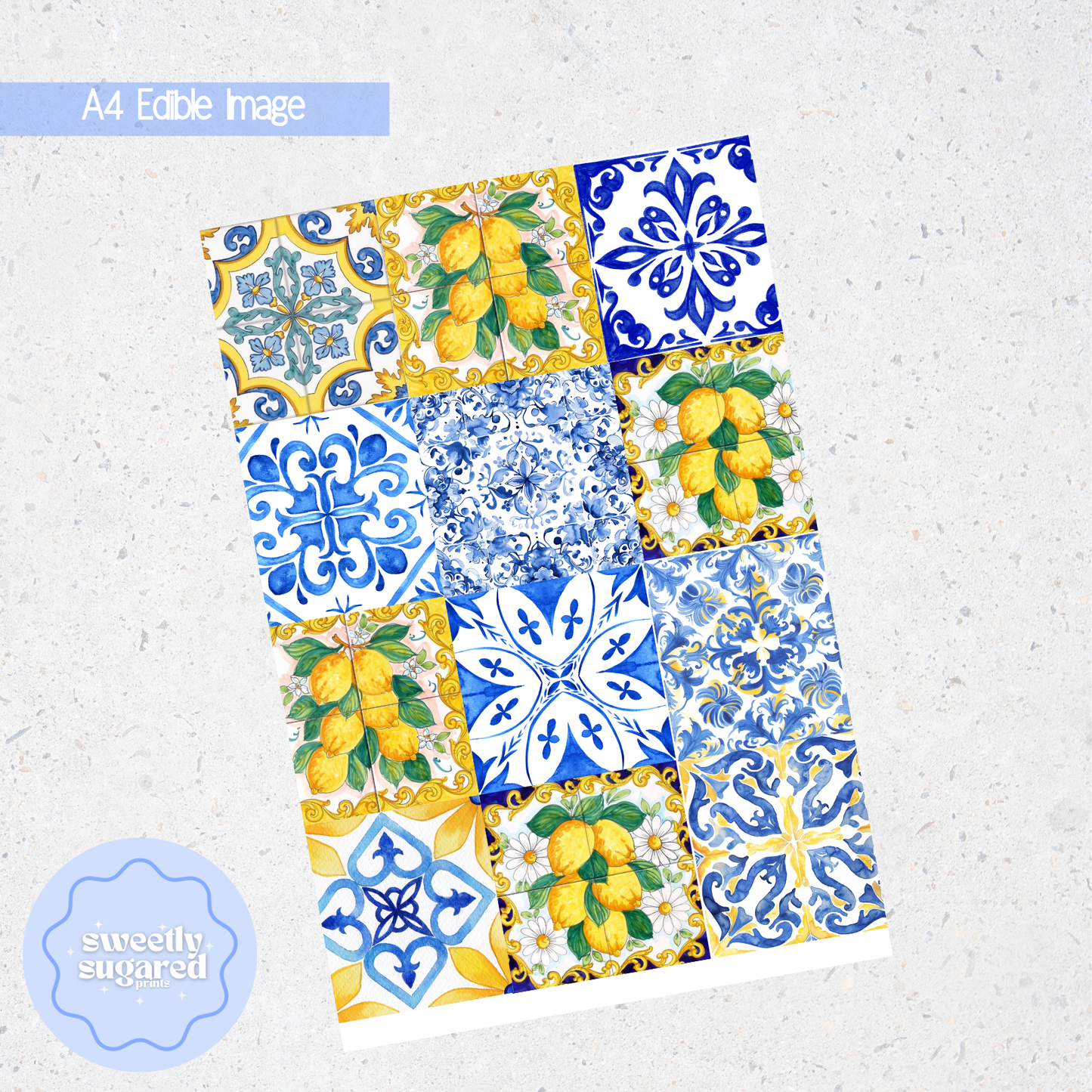 Mediterranean Tiles- A4 edible image
