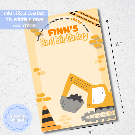 DIGITAL- Construction cookie card- Editable
